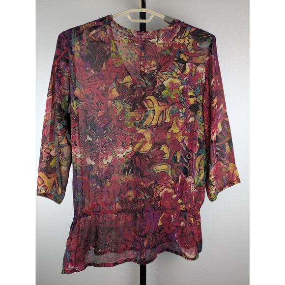 Vintage Chico's size 3 US XL 100% silk tunic length tie waist blouse colorful - Picture 2 of 8
